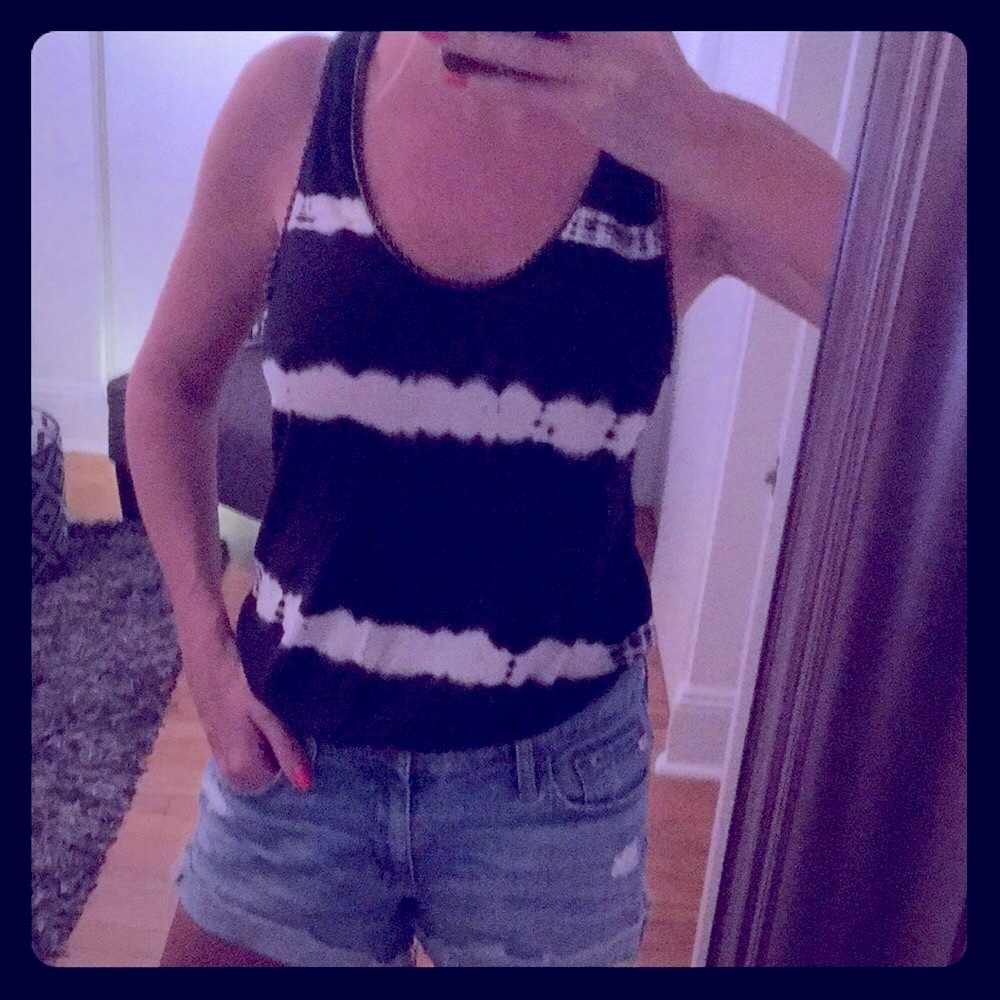 Tie dye navy and white tank